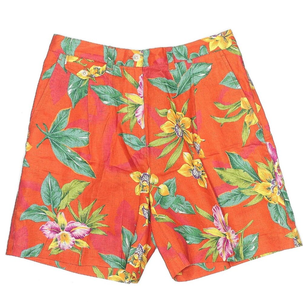 Vintage Lauren Ralph Lauren Tropical Print Linen Shorts Pleated Floral Bermuda 8